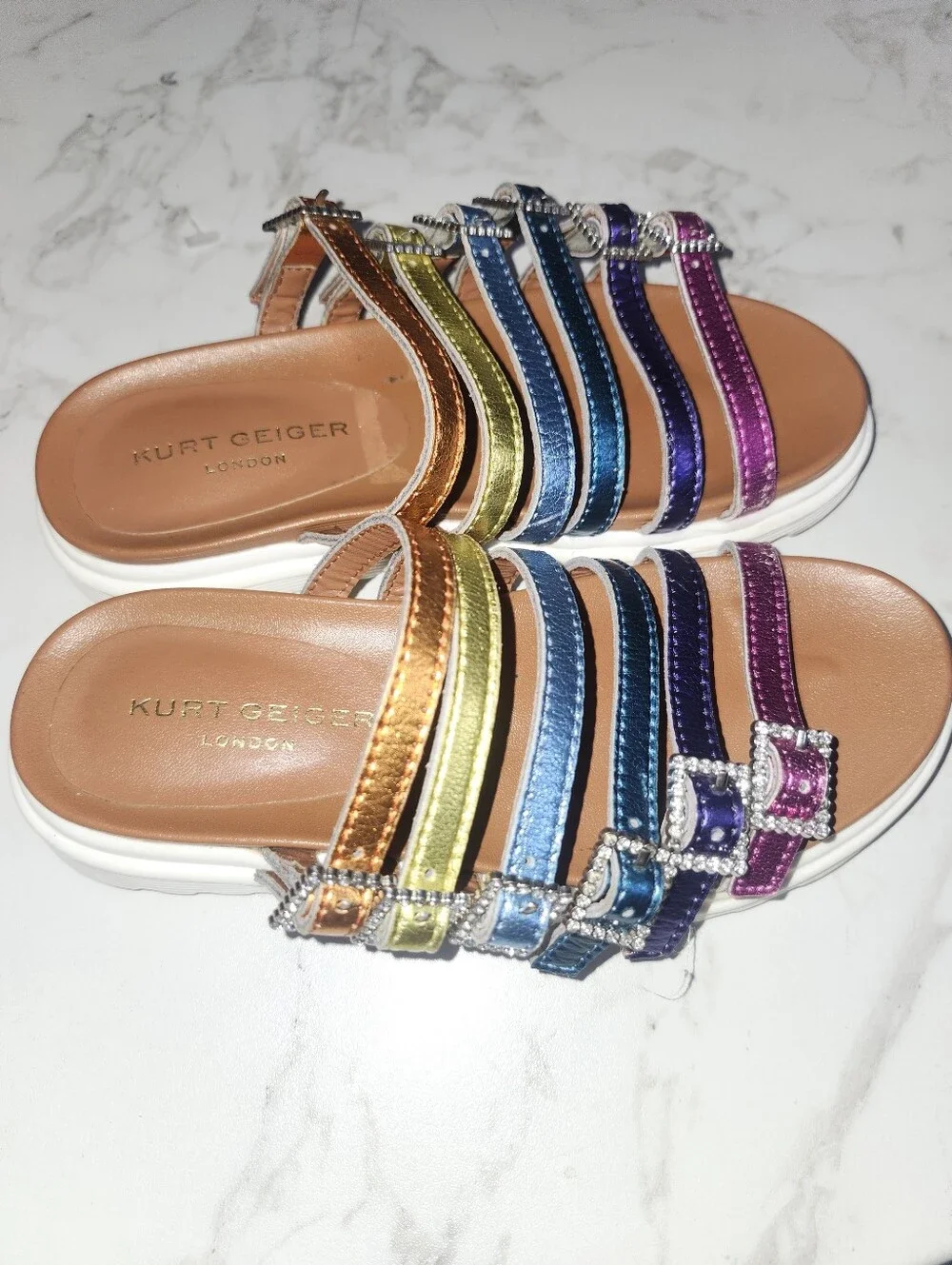 Kurt Geiger London Multi-Strap Metallic Slide Sandals